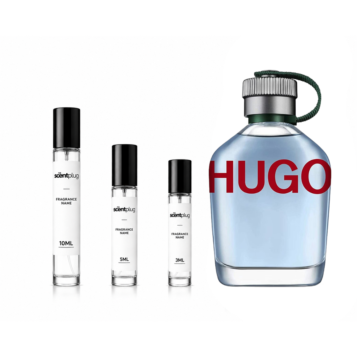 Hugo Man by Hugo Boss decant sample bottle, featuring the iconic fragrance design and branding on a clear container.