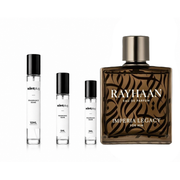 Imperia Legacy Rayhaan decant sample by The Scent Plug, showcasing a clear glass bottle with a white cap and elegant label.