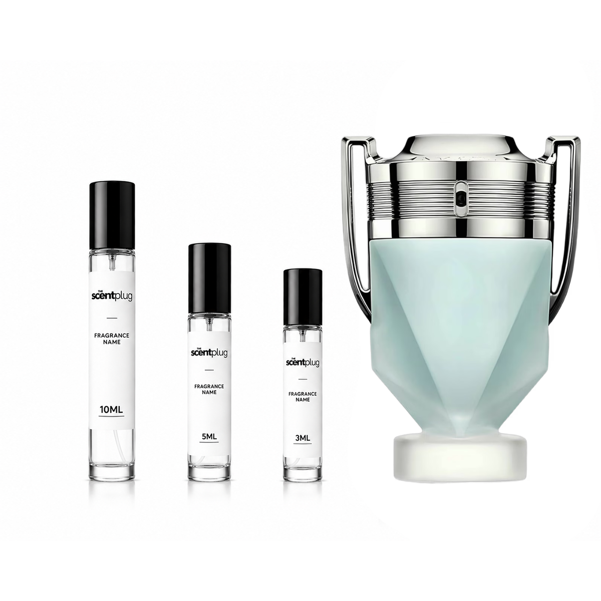 Invictus Aqua decant sample by Rabanne, featuring a sleek box and bottle design for the Invictus Aqua fragrance.
