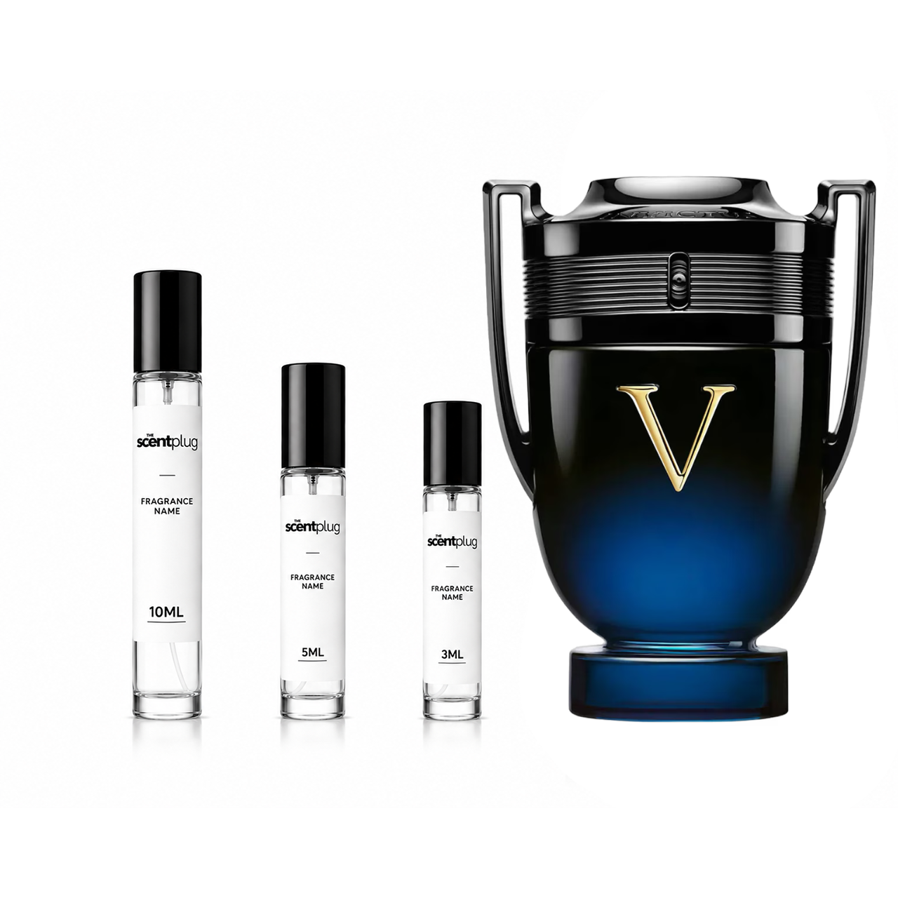 Sample of Invictus Victory Elixir by Rabanne in a decant bottle, showcasing the fragrance's elegant packaging and design.