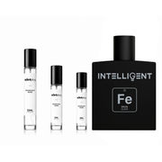 The Scent Plug Iron Intelligent Decant sample bottle with a sleek silver design and clear label for fragrance dispensing.