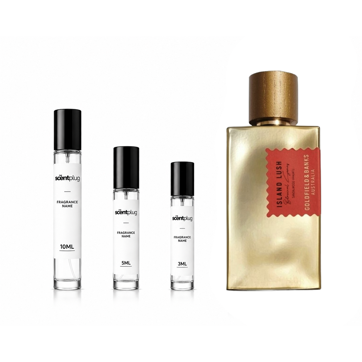Sample of Island Lush Goldfield fragrance by Banks Australia in a decant bottle from The Scent Plug.