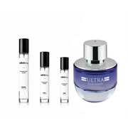 J. Janan Ultra Pour Homme by The Scent Plug sample decant bottle, showcasing the perfume's sleek design and branding.