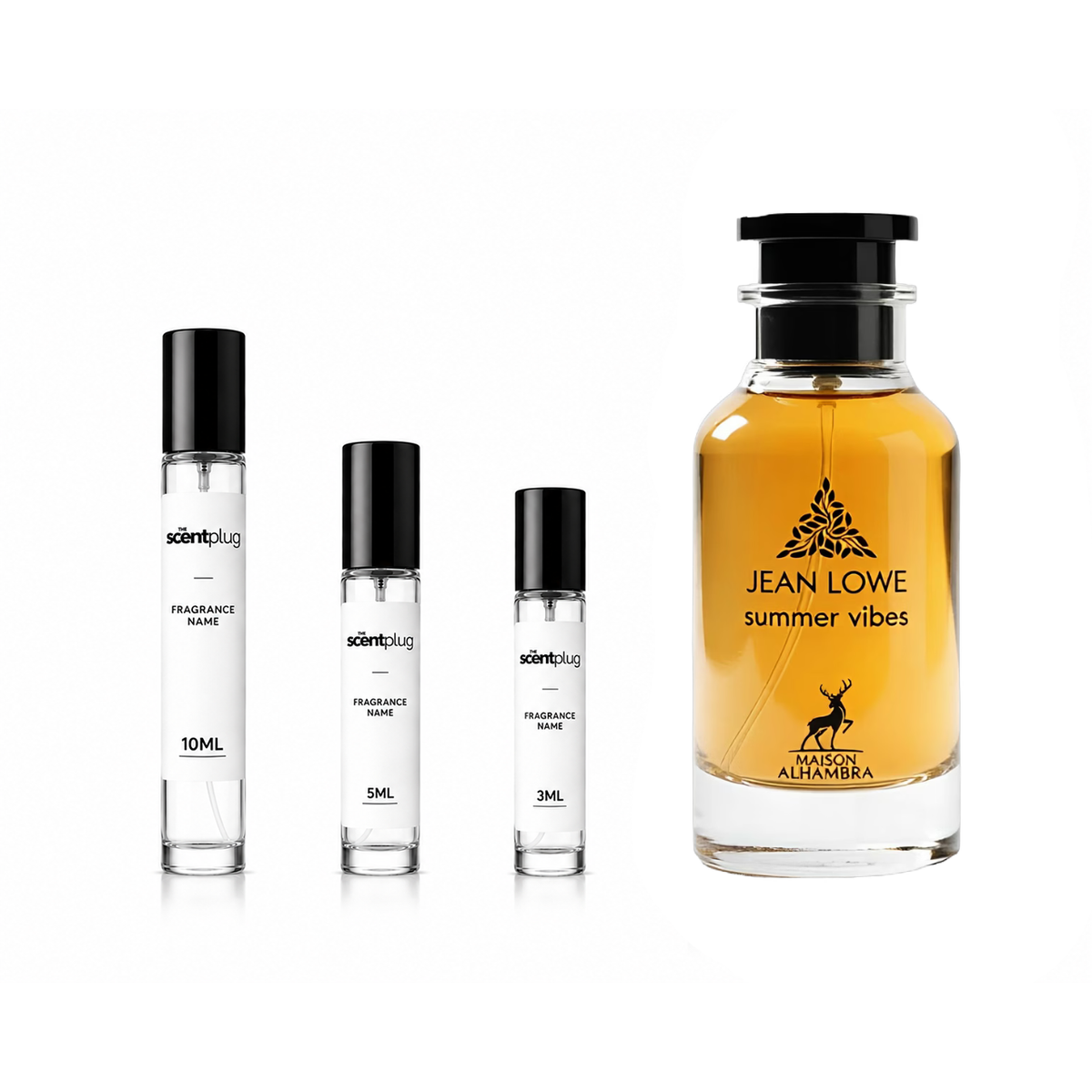 Jean Lowe Summer Vibes Maison Alhambra decant sample from The Scent Plug, showcasing the fragrance bottle with colorful label.