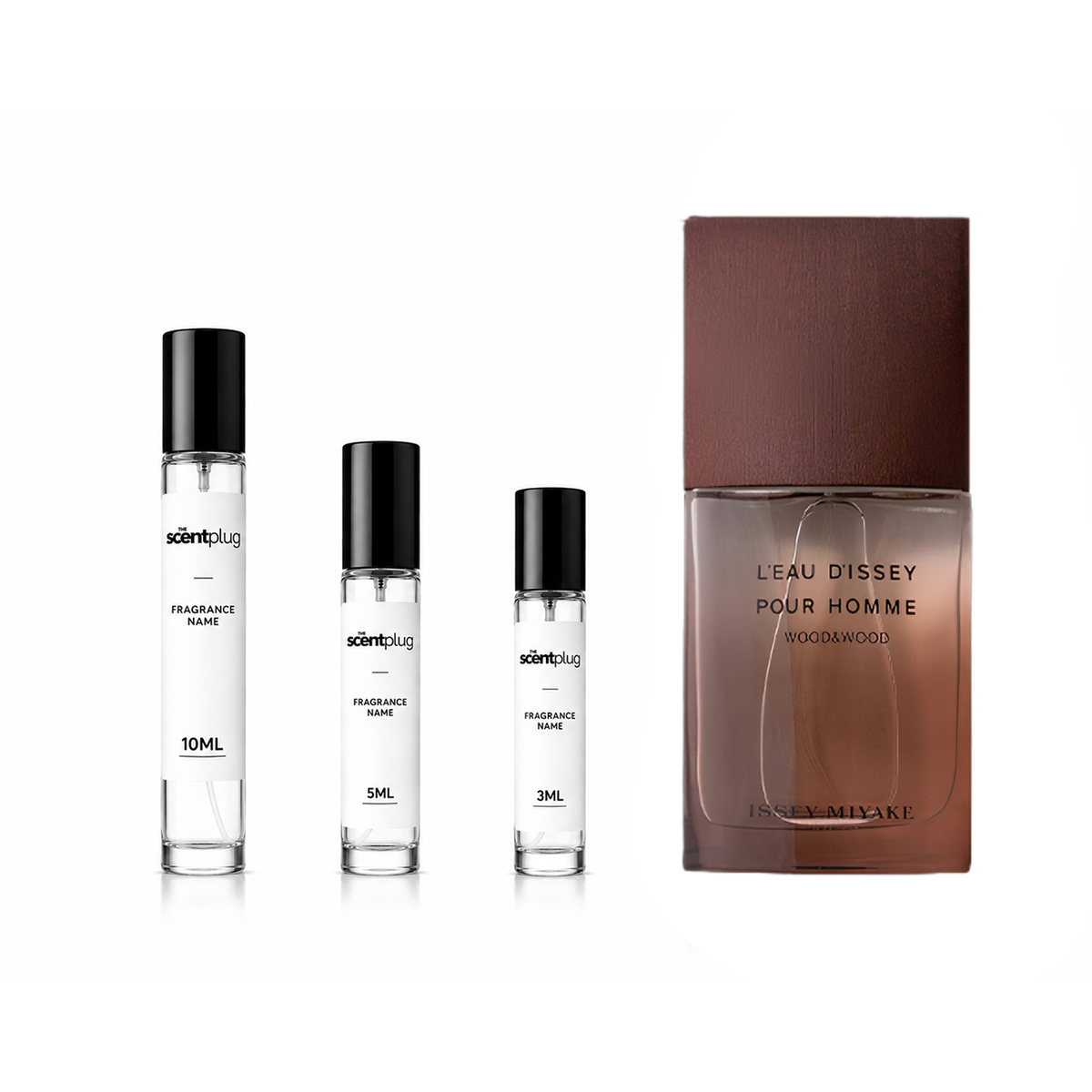 Sample decant of L'Eau d'Issey pour Homme Wood & Wood by Issey Miyake, showcasing the fragrance bottle and branding.