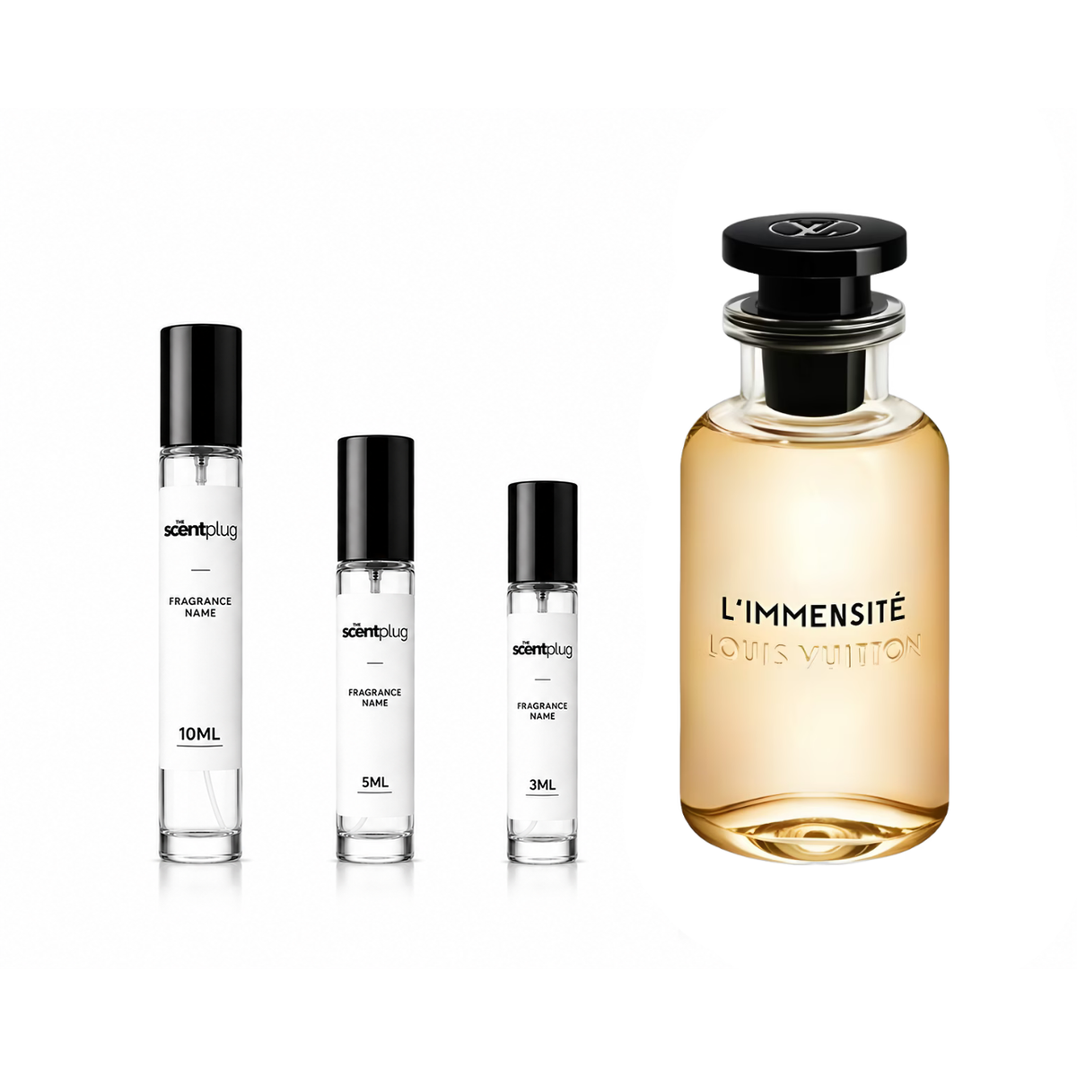 L’Immensité Louis Vuitton perfume sample bottle with elegant branding and minimalist design, showcasing the luxury fragrance.