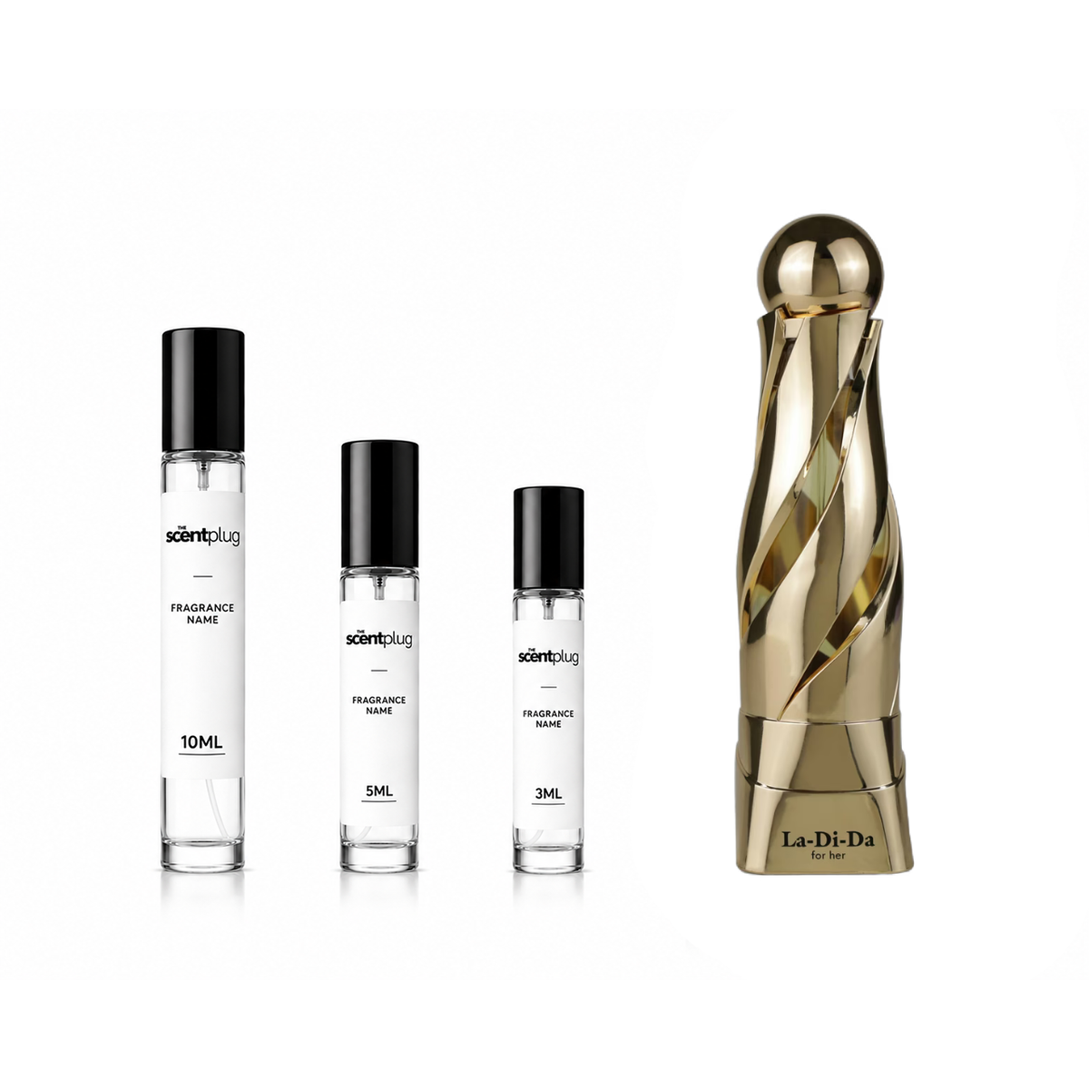 Sample of La Di Da For Her Arabiyat Prestige perfume decant by The Scent Plug, featuring elegant fragrance packaging.
