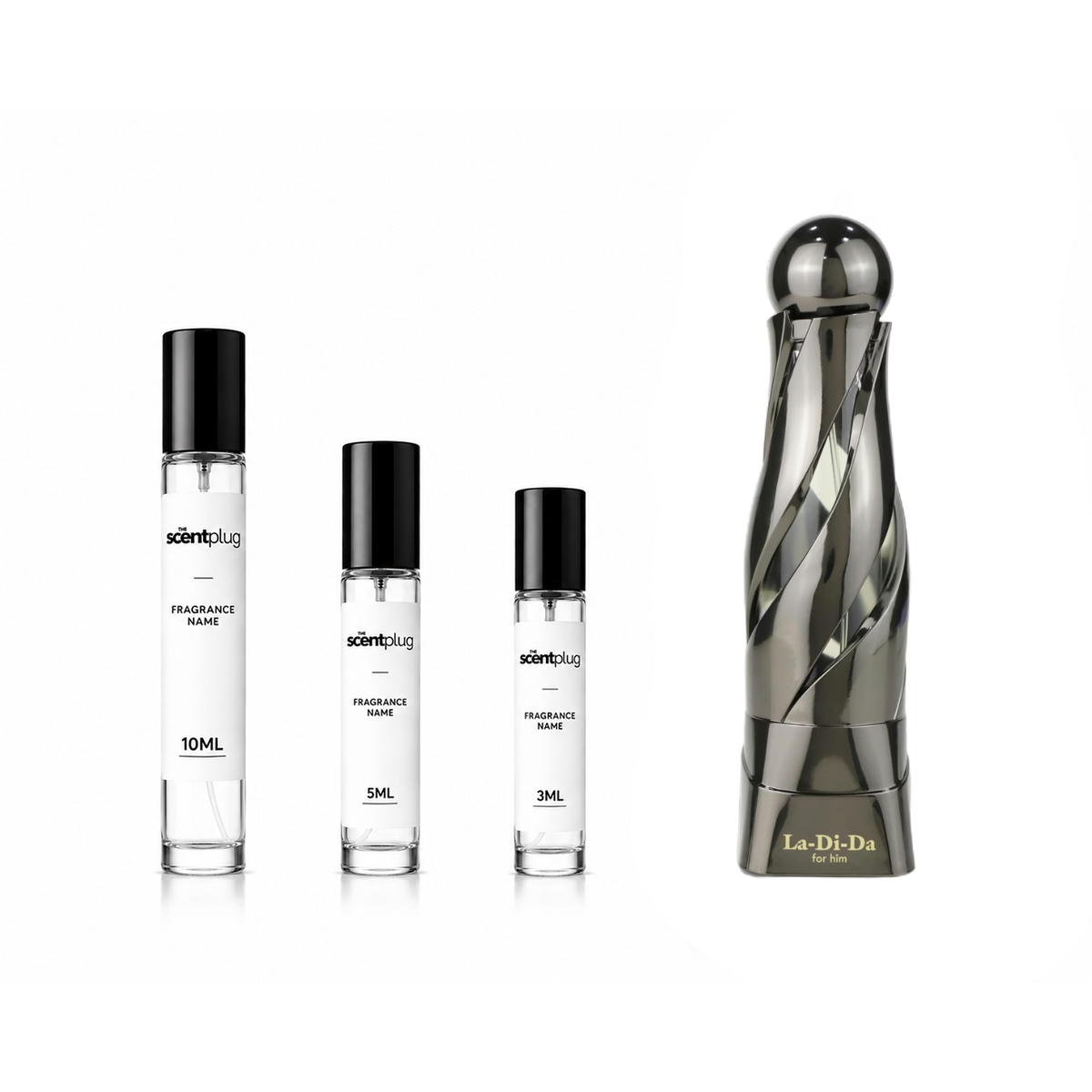 Sample of La Di Da For Him Arabiyat Prestige by The Scent Plug, showcasing the decant with elegant packaging and branding.