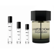 Sample of La Nuit de l'Homme Yves Saint Laurent fragrance by The Scent Plug, featuring the iconic black bottle and elegant packaging.