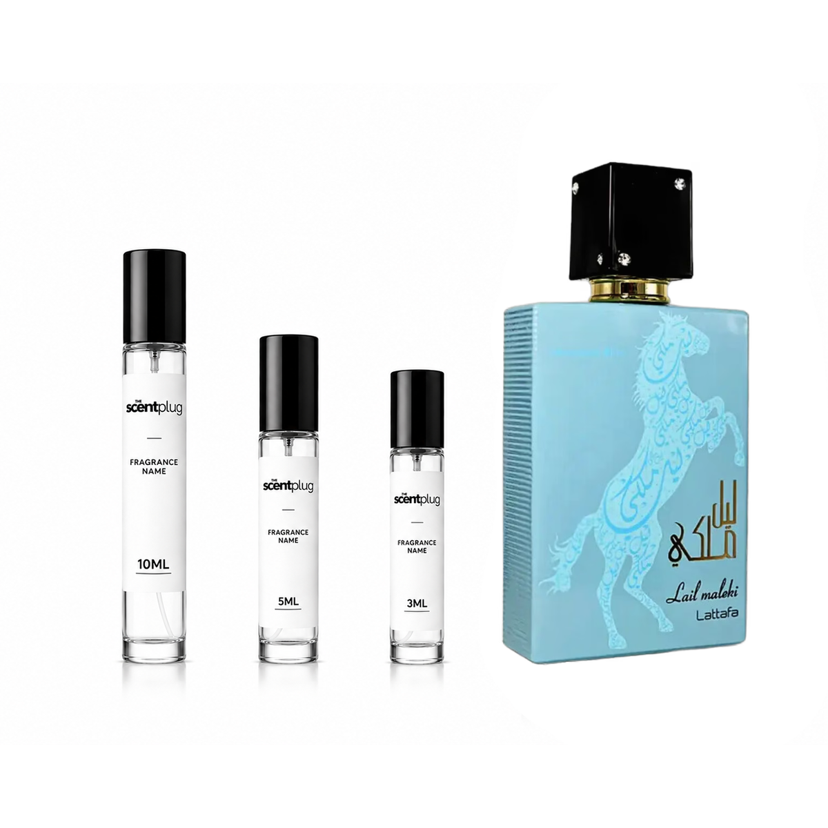 Lail Maleki Moroccan Blue Lattafa perfume decant sample from The Scent Plug, showcasing the elegant blue bottle and fragrance details.