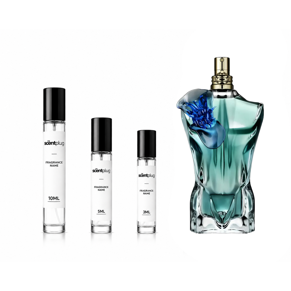 Decant of Jean Paul Gaultier Le Beau Flower Edition perfume sample by The Scent Plug, featuring floral fragrance imagery.