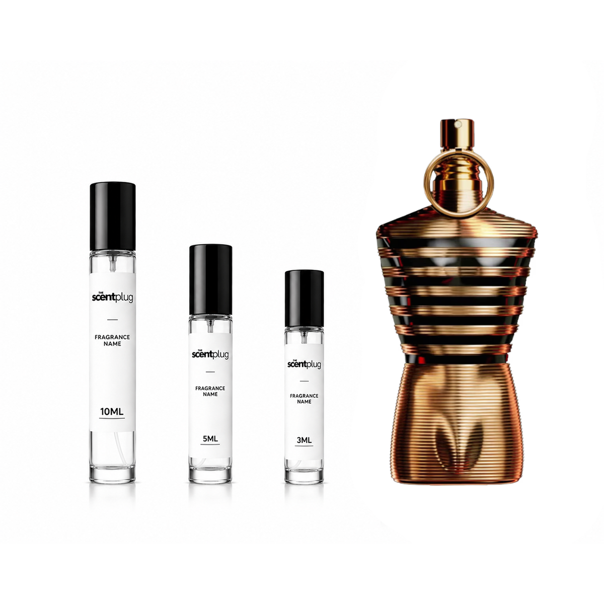 Sample of Le Male Elixir by Jean Paul Gaultier in a decant bottle, featuring the iconic branding and sleek design.
