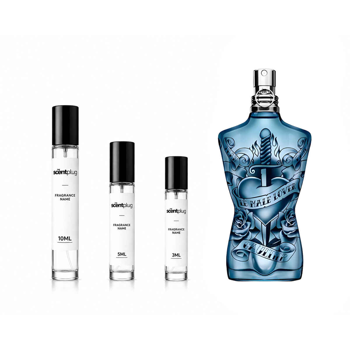 Decant of Jean Paul Gaultier Le Male Lover fragrance, featuring the iconic bottle design and scent profile.