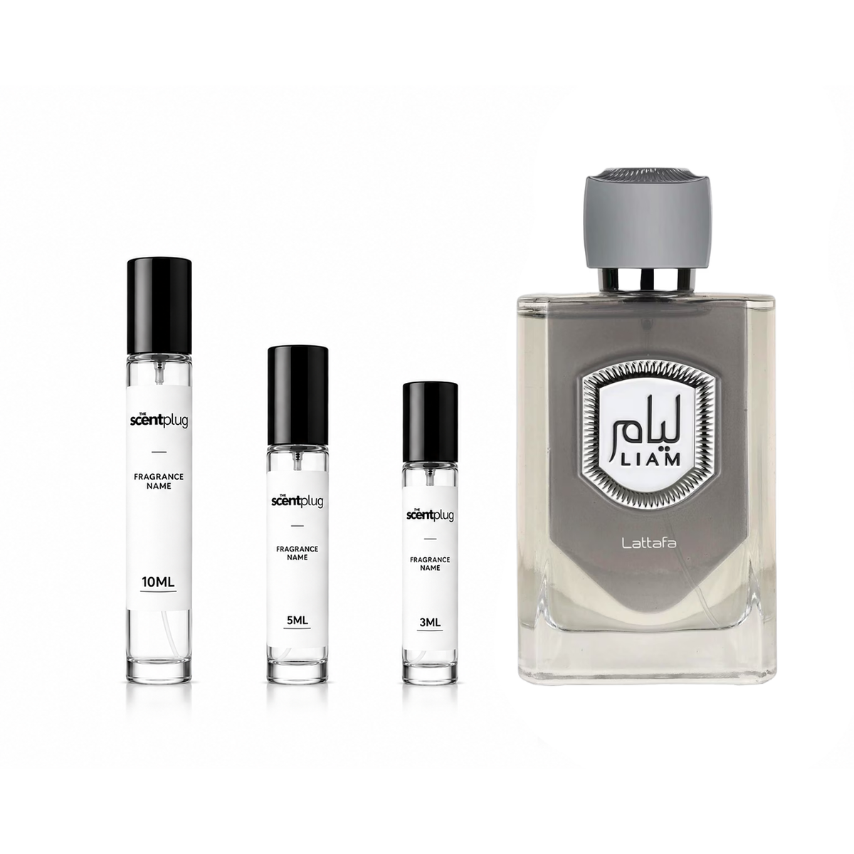 Liam Lattafa perfume decant sample by The Scent Plug, featuring a sleek bottle with elegant label design.
