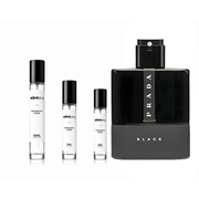 Luna Rossa Black Prada decant sample bottle, showcasing the sleek black packaging and label of this men's fragrance by Prada.