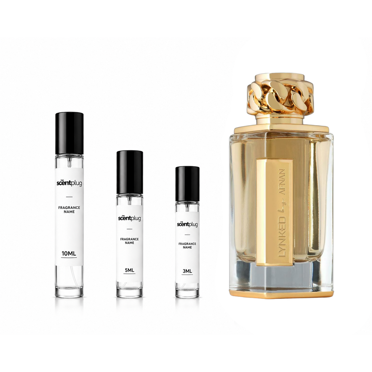Lynked Forever Afnan fragrance sample by The Scent Plug, showing the decant bottle and packaging for the perfume product.
