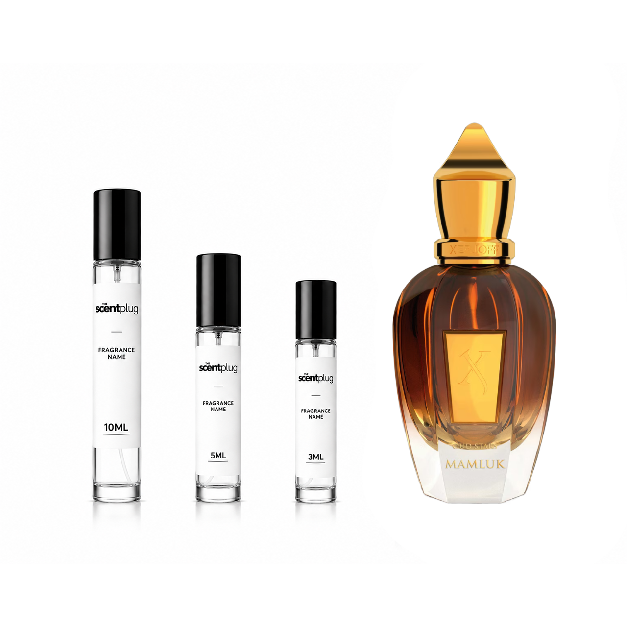 Mamluk Xerjoff fragrance sample decant from The Scent Plug, featuring elegant packaging and the perfume bottle.