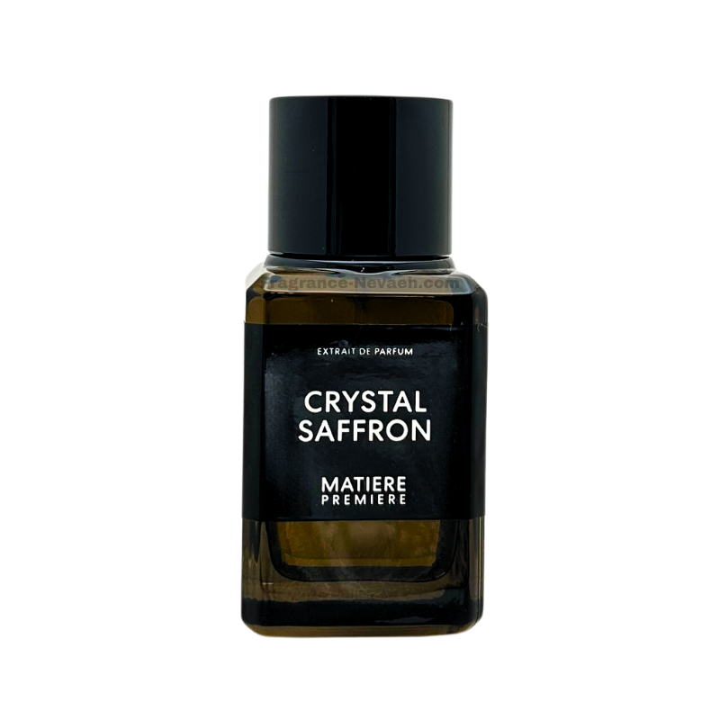 Matière Première Crystal Saffron Extrait perfume bottle with elegant glass design and gold accents, showcasing the luxurious fragrance.