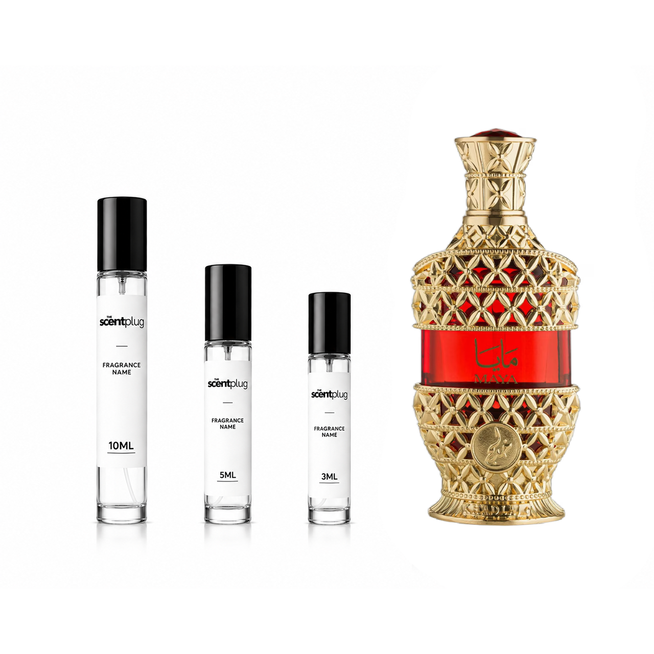 Maya Khadlaj perfume decant sample from The Scent Plug, showcasing a small glass vial with fragrance label and cap.