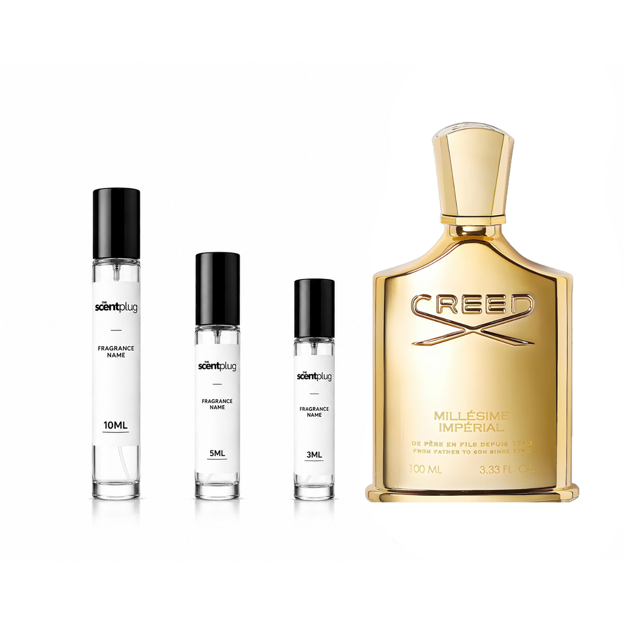 Sample of Millésime Impérial Creed fragrance in a decant bottle, showcasing the luxurious perfume with elegant packaging.