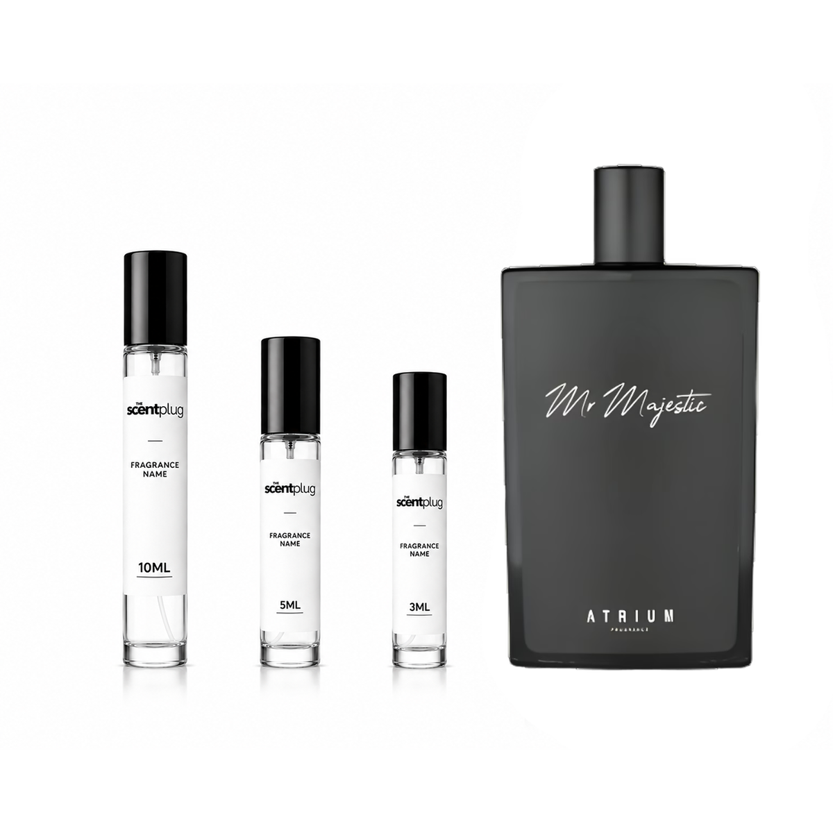 Mr Majestic Atrium fragrance decant sample from The Scent Plug, showcasing a small vial of the aromatic perfume.