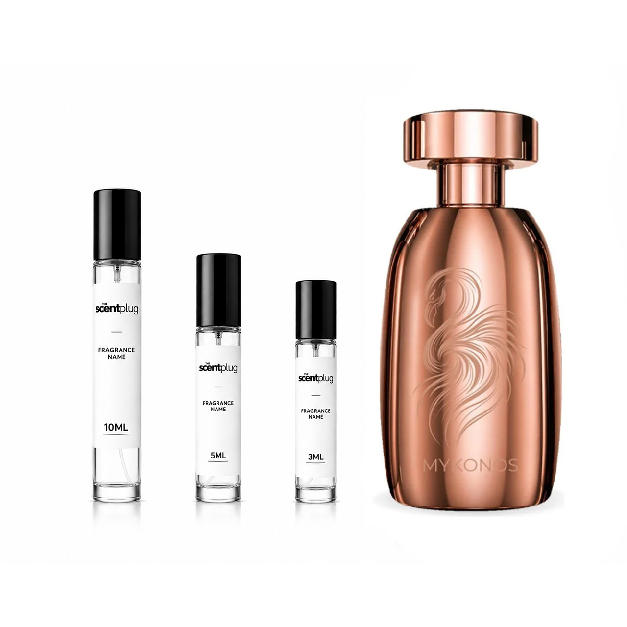Mykonos Marbella extrait de parfum decant sample by The Scent Plug, showing the small perfume vial with label.