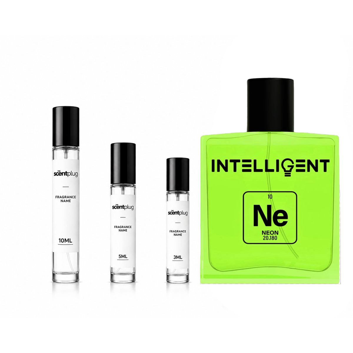 Neon Intelligent Decant by The Scent Plug, a stylish portable fragrance sample bottle with sleek neon design for on-the-go scent exchange.