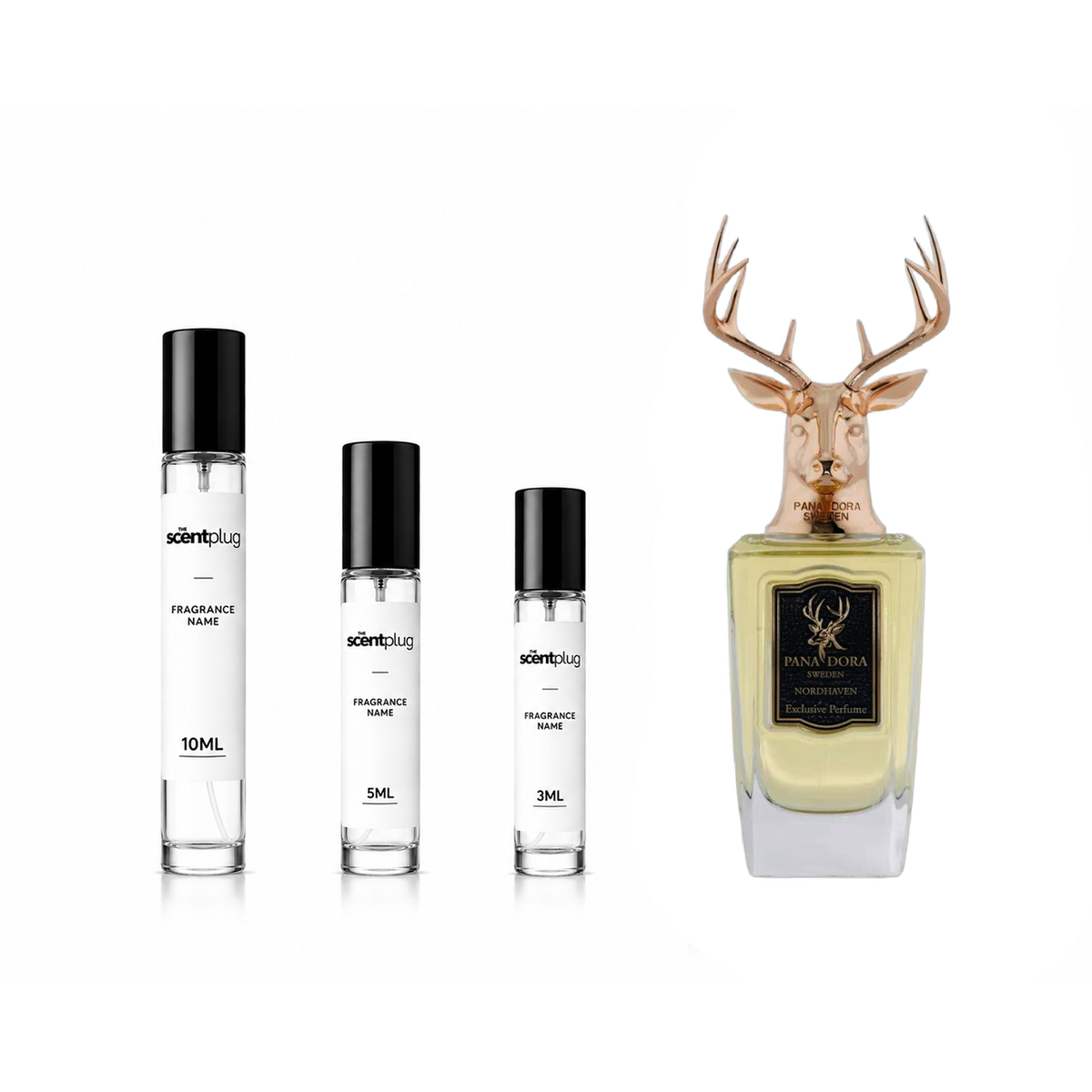 Nordhaven Pana Dora decant by The Scent Plug, showcasing the elegant bottle design for this fragrance sample.