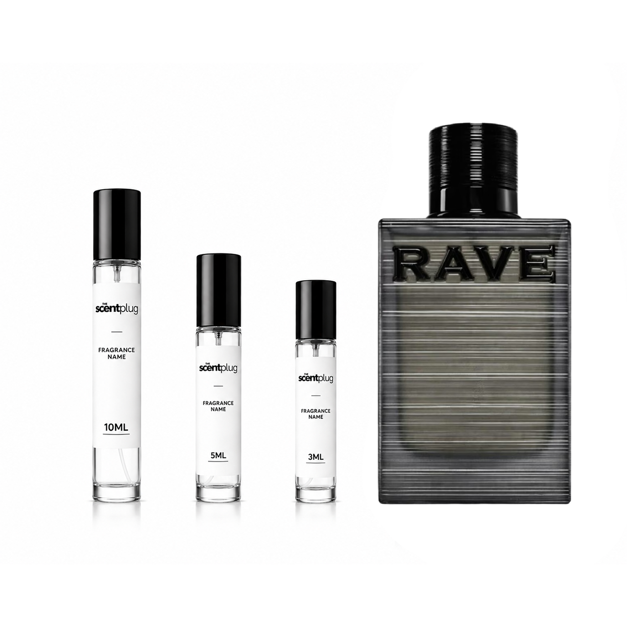 Sample of Nuit Parfaite RAVE perfume decant by The Scent Plug, showcasing the bottle and packaging for this fragrance.