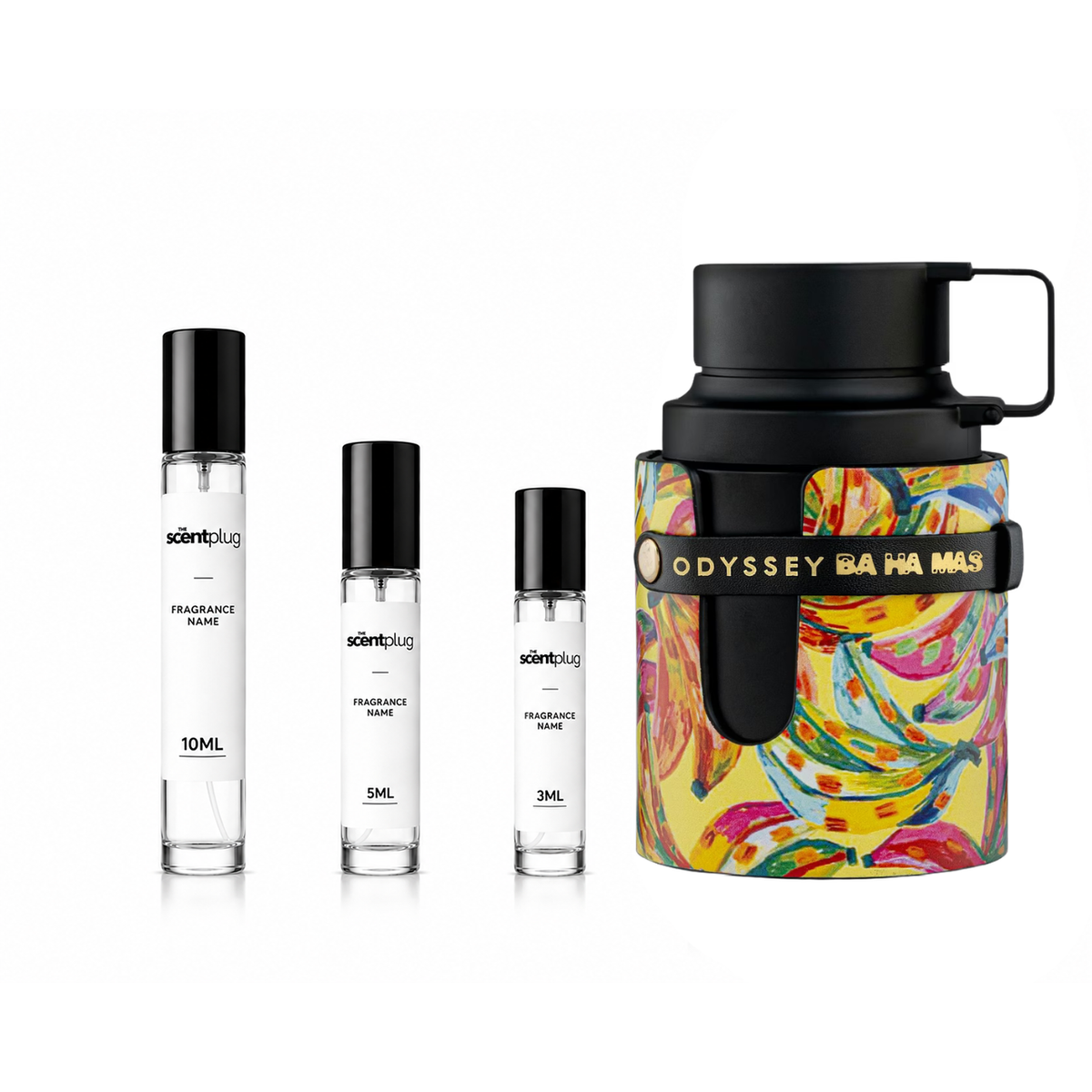 Odyssey BA HA MAS Armaf perfume decant sample bottle from The Scent Plug featuring a sleek design and label.