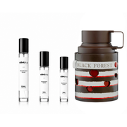 Odyssey Black Forest Armaf fragrance sample from The Scent Plug, showcasing the perfume bottle with dark black and gold accents.