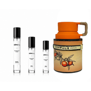 Odyssey Mandarin Sky Vintage Edition Armaf sample decant featuring a sleek, clear container with the fragrance label visible.