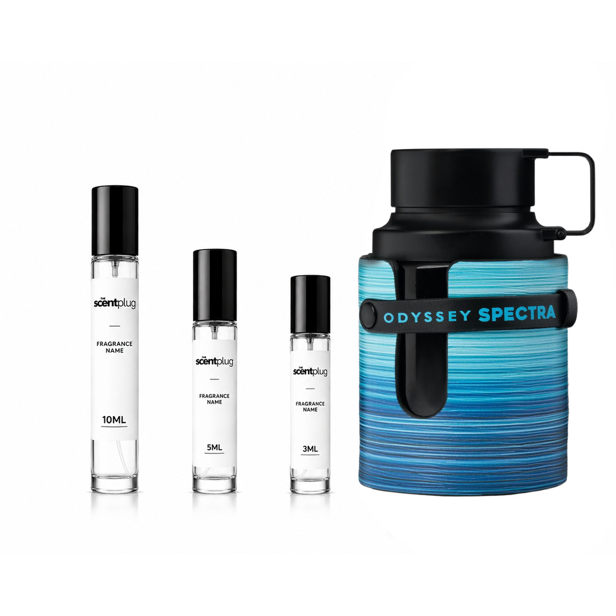 Odyssey Spectra Blue Edition Armaf perfume sample decant by The Scent Plug, featuring a blue-themed fragrance bottle.