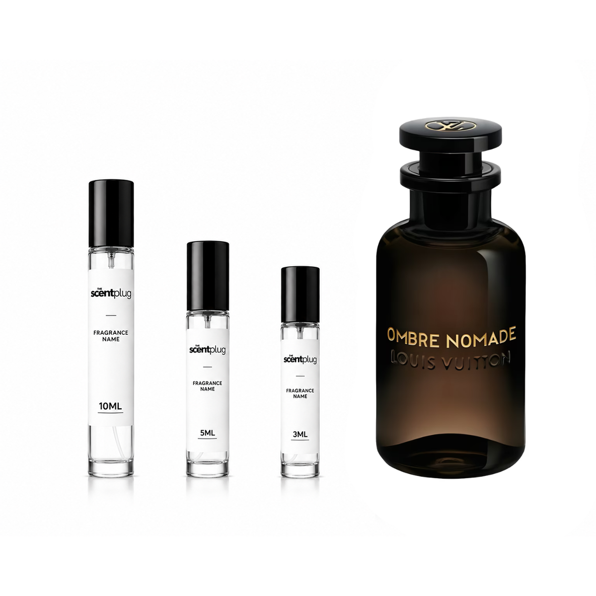 Ombre Nomade Louis Vuitton fragrance sample bottle with gradient ombre design and sleek packaging by The Scent Plug