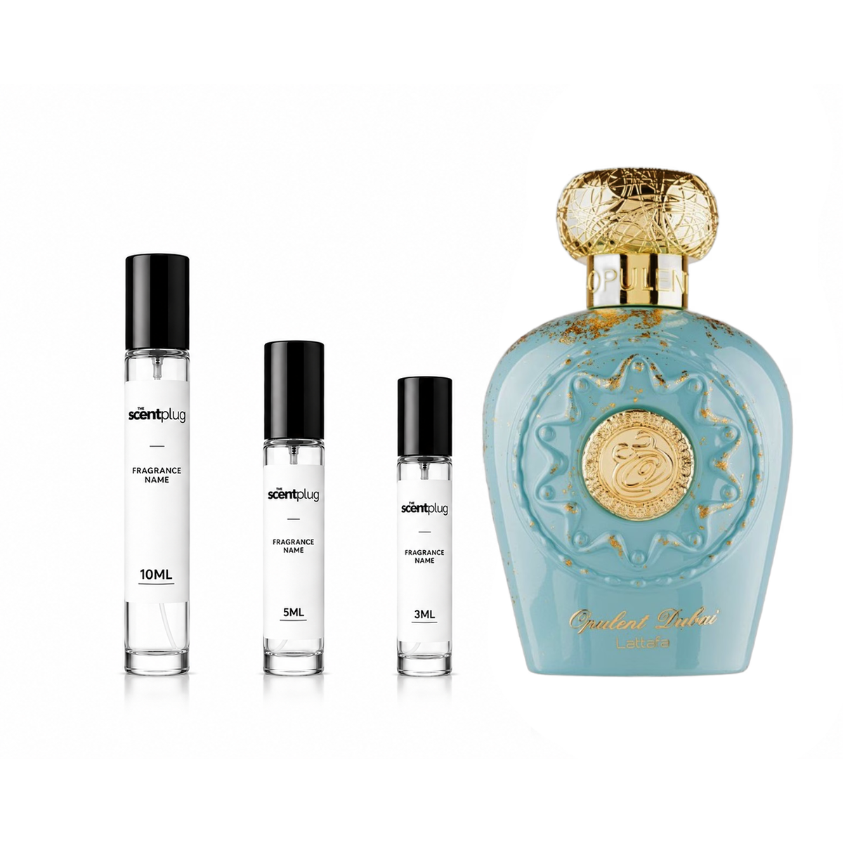 Opulent Dubai Lattafa Perfumes decant sample bottle, showcasing elegant packaging and branding from The Scent Plug.
