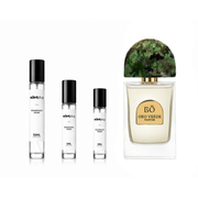 Oro Verde House of BŌ Decant sample by The Scent Plug, displaying a clear glass bottle with a green label and cap.