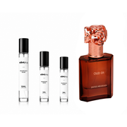Sample of Oud 01 Swiss Arabian perfume in a decant bottle by The Scent Plug, showcasing the elegant fragrance packaging.