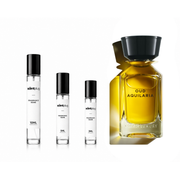 Sample of Oud Aquilaria Oman luxury fragrance decant by The Scent Plug, showcasing the elegant bottle and label.