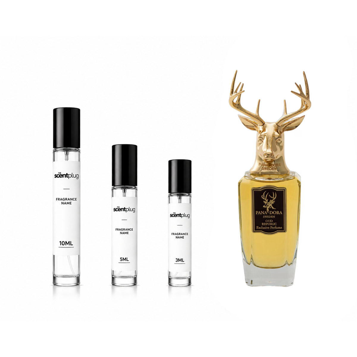 Oud Republic Pana Dora decant sample bottle by The Scent Plug, showcasing the elegant fragrance container for perfume sampling.