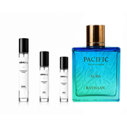 Sample of Pacific Aura Rayhaan perfume decant by The Scent Plug, showcasing the fragrance bottle with elegant design.
