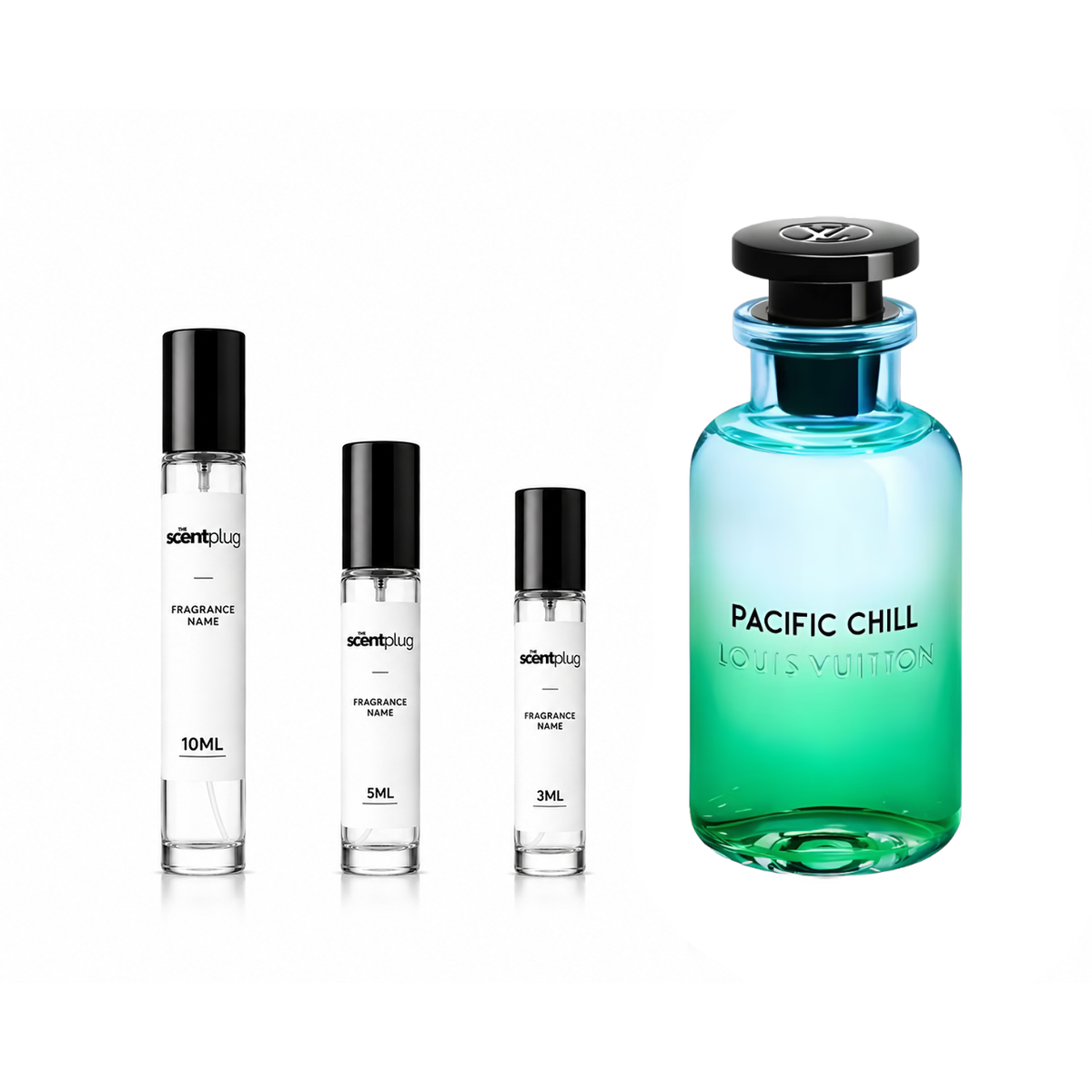 Louis Vuitton Pacific Chill fragrance decant sample from The Scent Plug, showcasing the perfume bottle with elegant design.