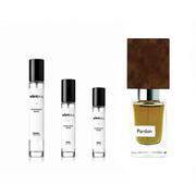 Sample of Pardon Nasomatto fragrance decant by The Scent Plug, featuring the perfume bottle and branding.