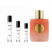 Peach Velvet Khadlaj perfume decant sample by The Scent Plug, featuring a luxurious peach and velvet fragrance in a small bottle.