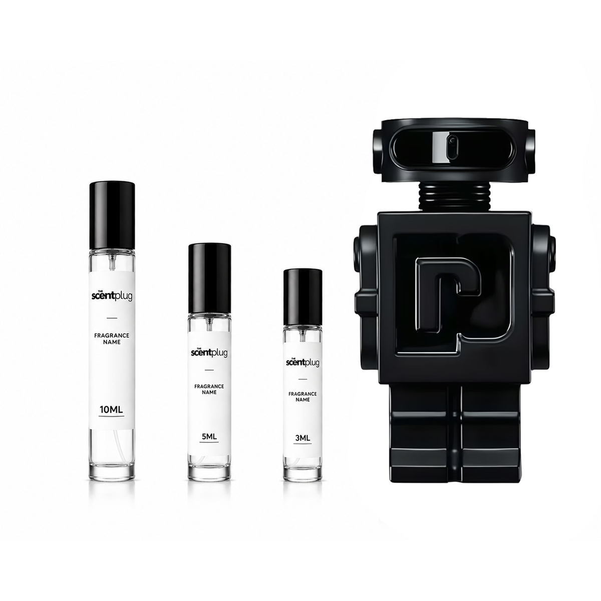 Phantom Parfum Rabanne decant sample bottle, showcasing sleek design and branding for the popular fragrance.