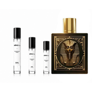 Sample of Pharaoh Rayhaan perfume decant by The Scent Plug, showcasing the elegant bottle design and branding.