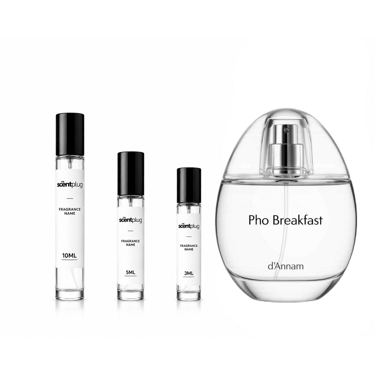 Sample Pho Breakfast d'Annam scented decant from The Scent Plug, featuring a clear bottle with a label, showcasing the fragrance inside.