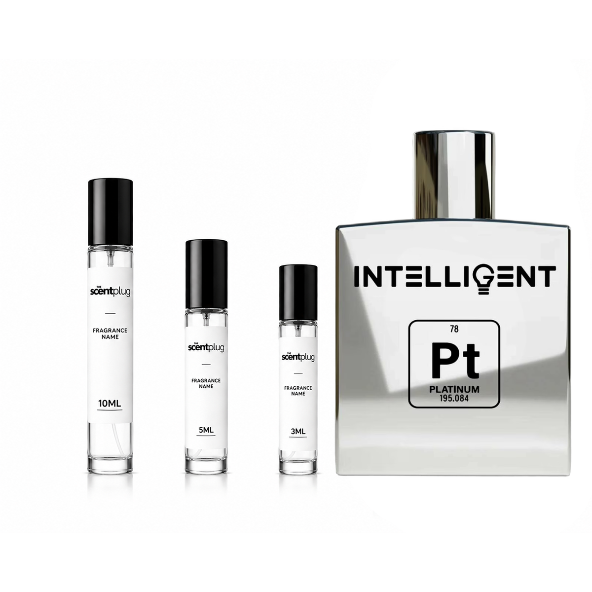 Platinum Intelligent Decant sample by The Scent Plug, showcasing a sleek, modern container for fragrance transfer.