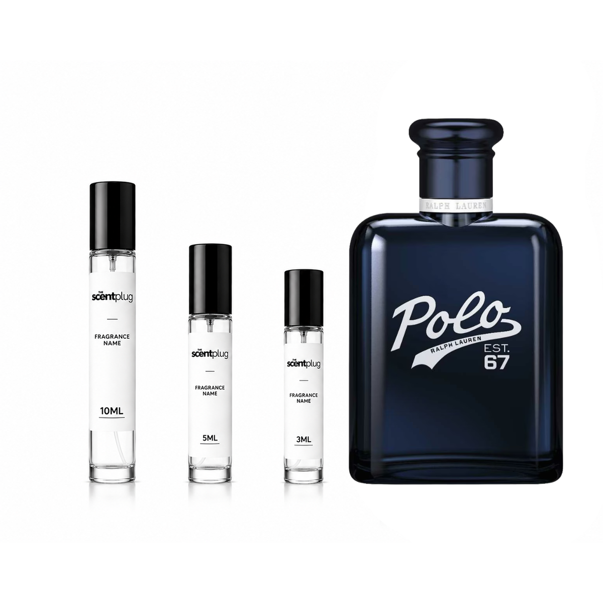 Sample of Polo 67 Ralph Lauren decant by The Scent Plug, showcasing the sleek bottle design.