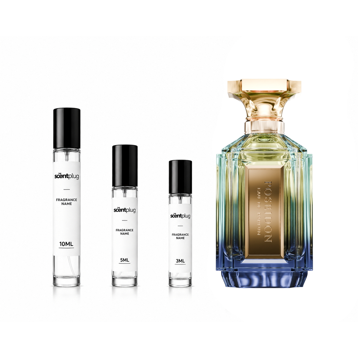 Poseidon Velixir Decant by The Scent Plug, sample bottle with elegant packaging and branding for fragrance collection.