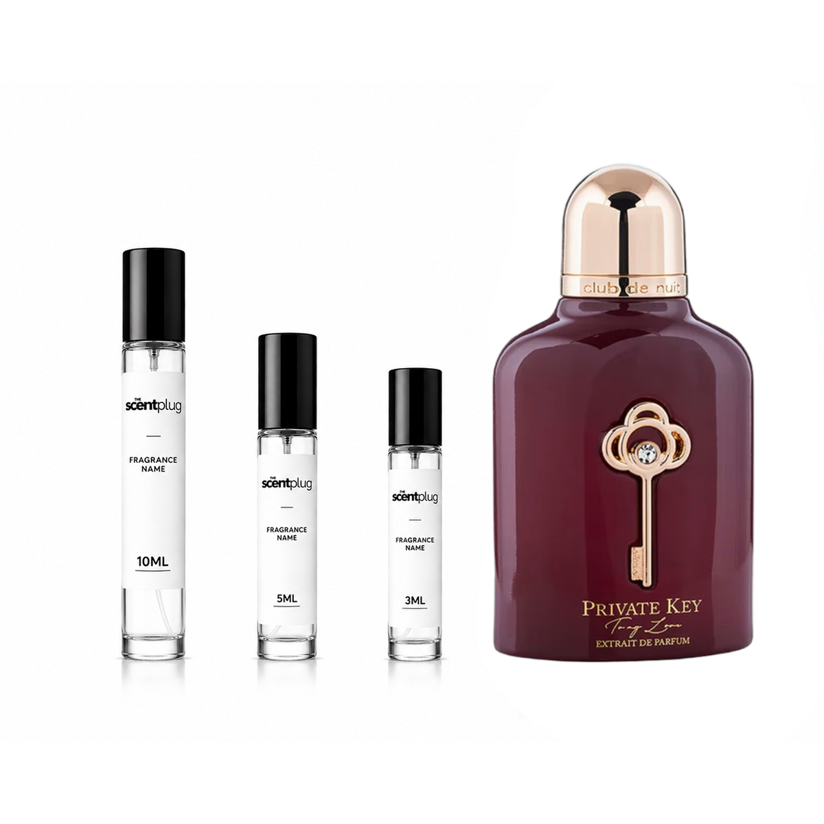 Private Key To My Love Armaf fragrance sample by The Scent Plug, showcasing the decant bottle with a sleek design.